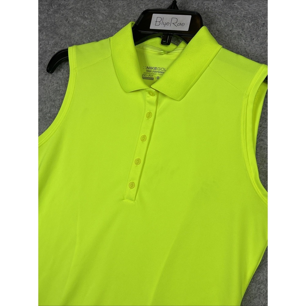 Nike Golf Dri-Fit Sleeveless Polo Shirt Woman's Florescent Neon Yellow Medium - Picture 6 of 6